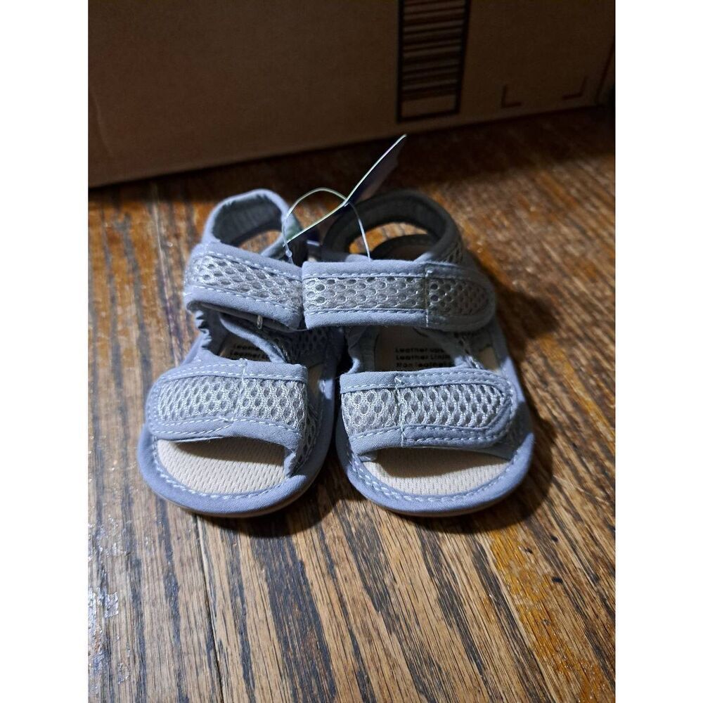New Size 4/5 Grey Fabric Hook and Loop Open Toe Sandals Casual Shoes NWT